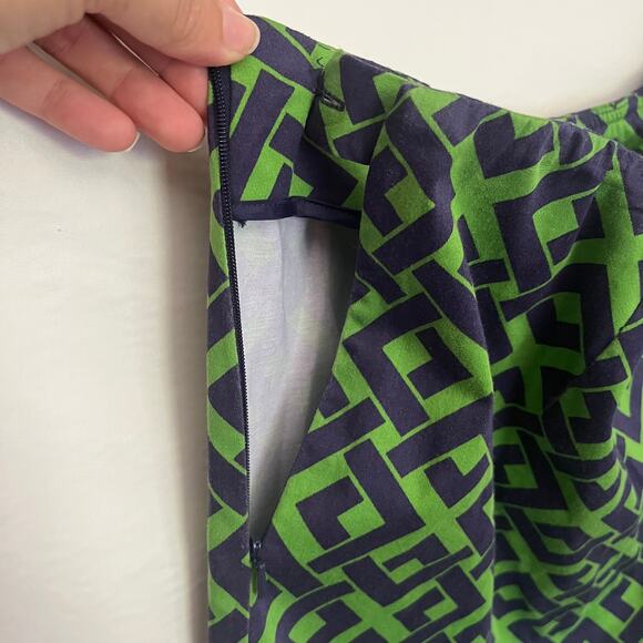 Sara Campbell A-Line Skirt Sz M Preppy Coastal Mod Green Retro Geometric 60s - Picture 6 of 10